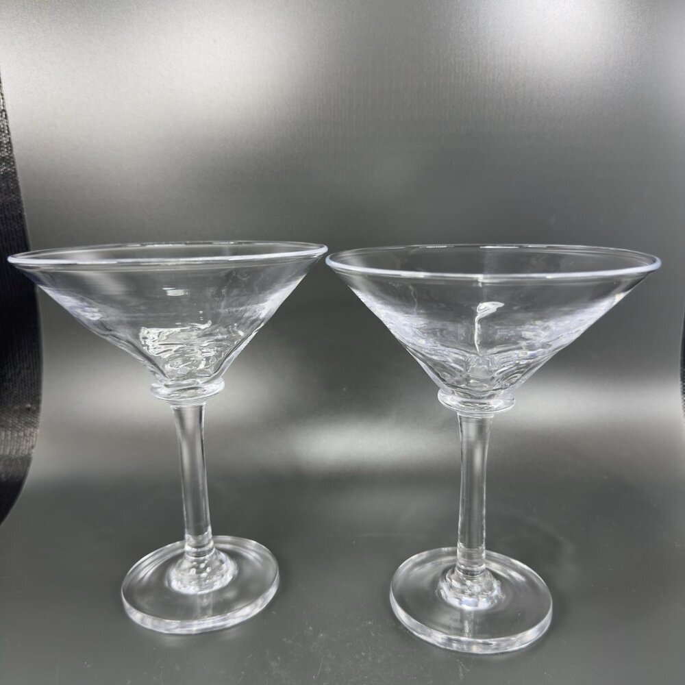 Simon Pearce Cavendish Clear Optic Hand Blown Glass Martini Glasses Cups Set‎ 2